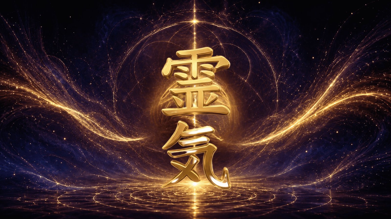Le mot « Reiki » (霊気) en kanji doré